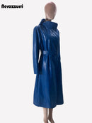 Long Waterproof Blue Shiny Reflective Raincoat