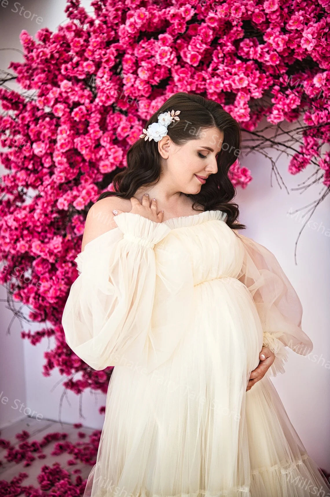 Off Shoulder Long Sleeves Pregnancy Gowns
