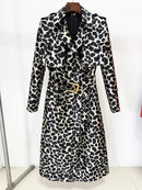 Leopard Slimming Spliced Belt Fashion Trench