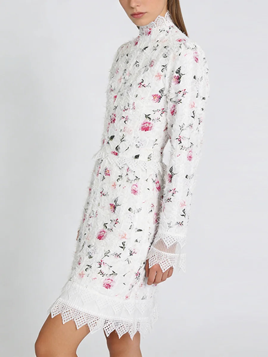 Printing Spliced Lace Slimming Dress