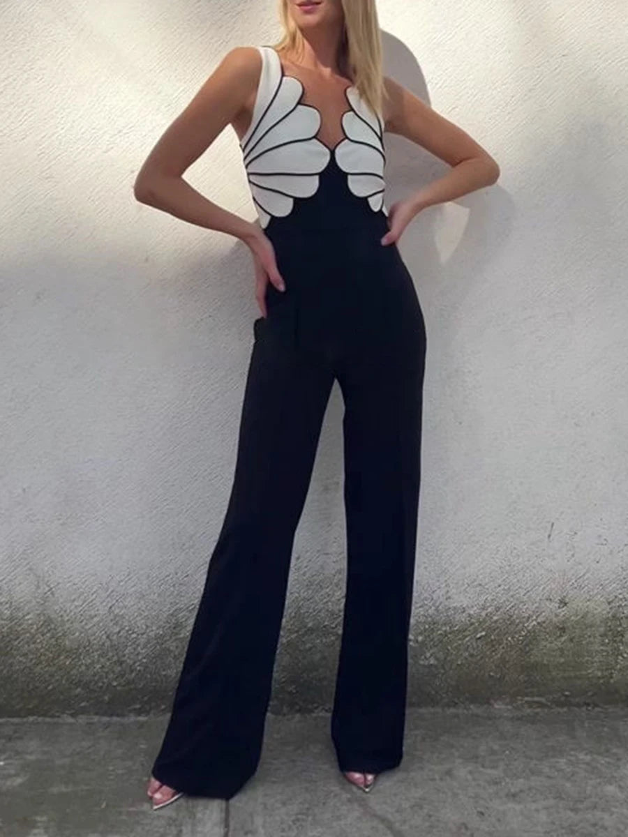 Hit Color Loose Spliced Appliqués Jumpsuits