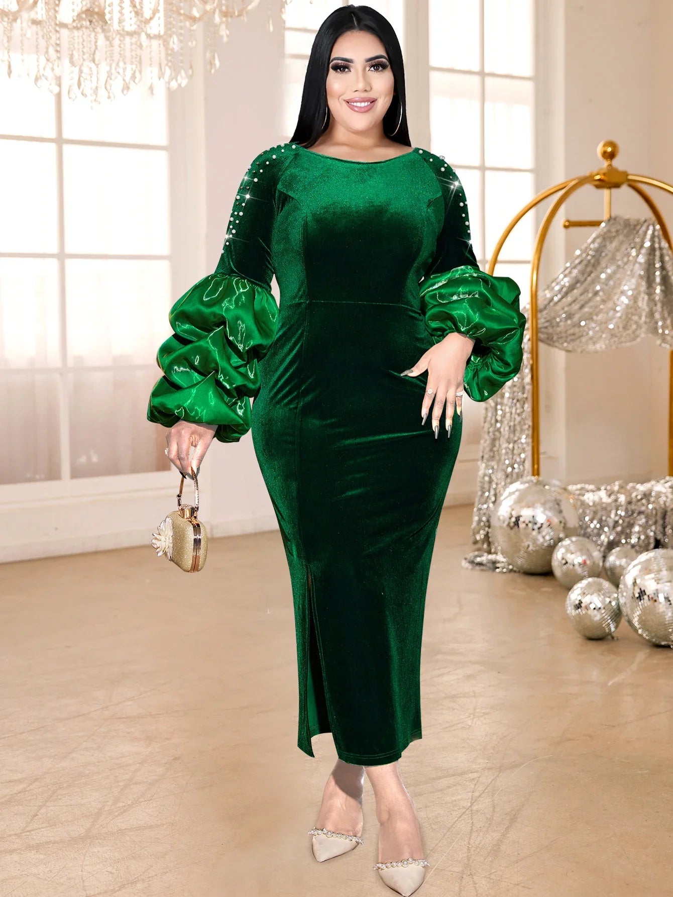 Plus Size Green Velvet Dress