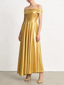 Gold Draped Slimming Dress