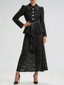 Black Printing Spliced Lace Two Piece Sets