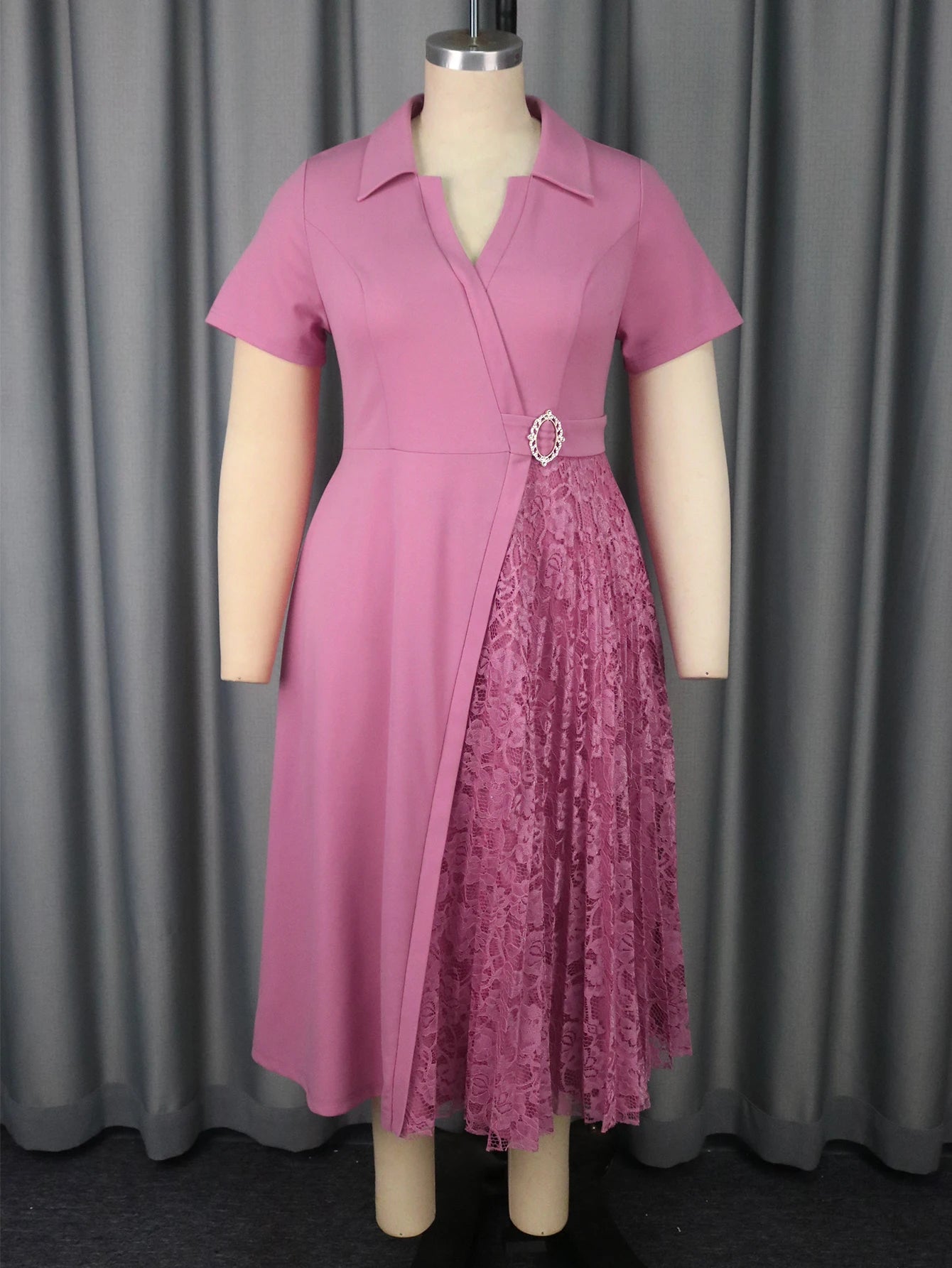 Plus Size Midi Dress Turn-Down Collar Dress