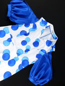 Plus Size Blue Polka Dot Puff Sleeve Mesh Dress