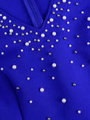 Plus Size Ruffle Sleeve A Line Dress with Pearl Embellished