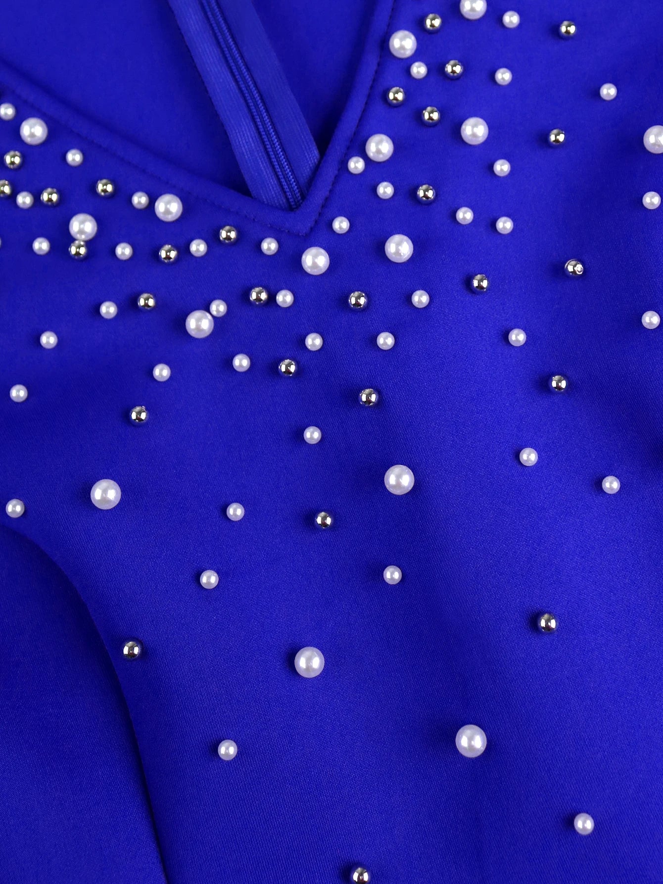 Plus Size Ruffle Sleeve A Line Dress with Pearl Embellished