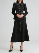 Black Printing Spliced Lace Two Piece Sets