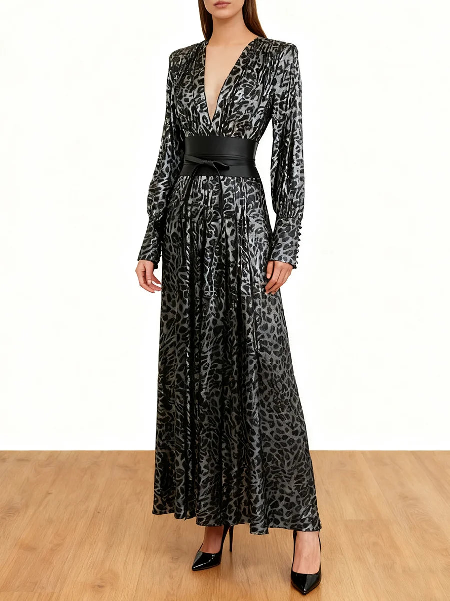 Leopard Spliced Bowknot Dresses