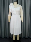 Plus Size White Pleated Dress