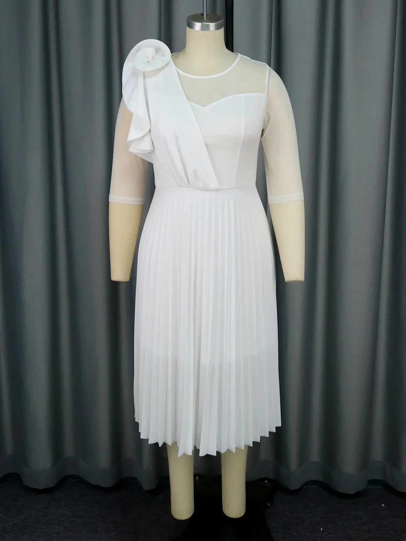 Plus Size White Pleated Dress