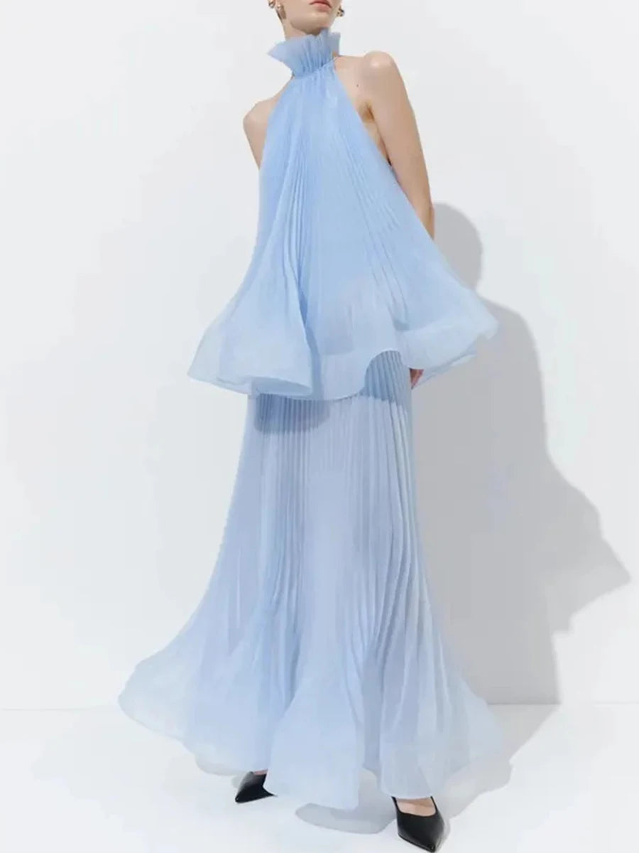 Loose Sheer Spliced Ruffles Folds Dresses