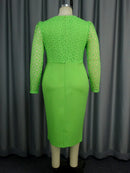 Plus Size Green Lace Hollow Out Midi Dress