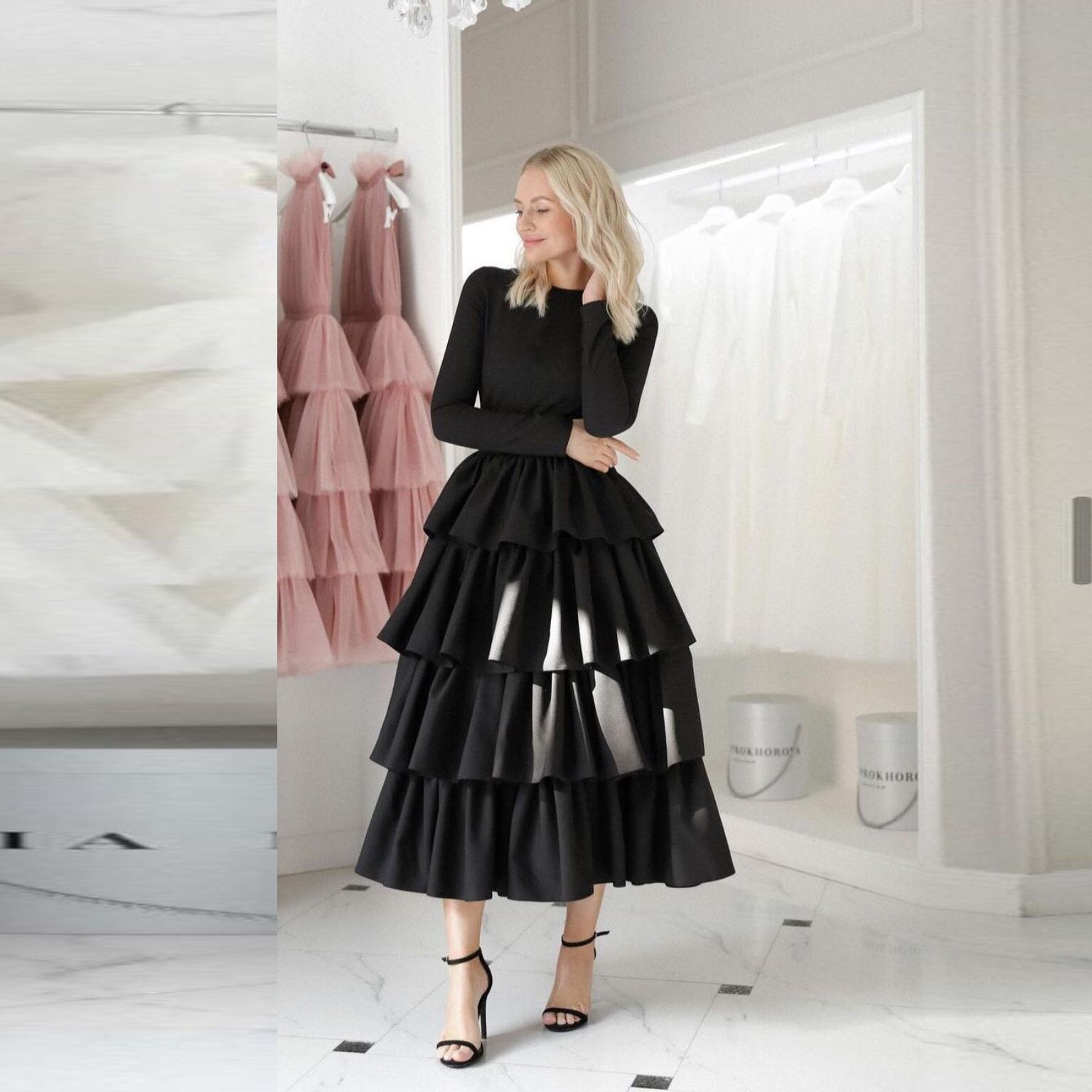 Elegant Multi Layers Satin Midi Skirt