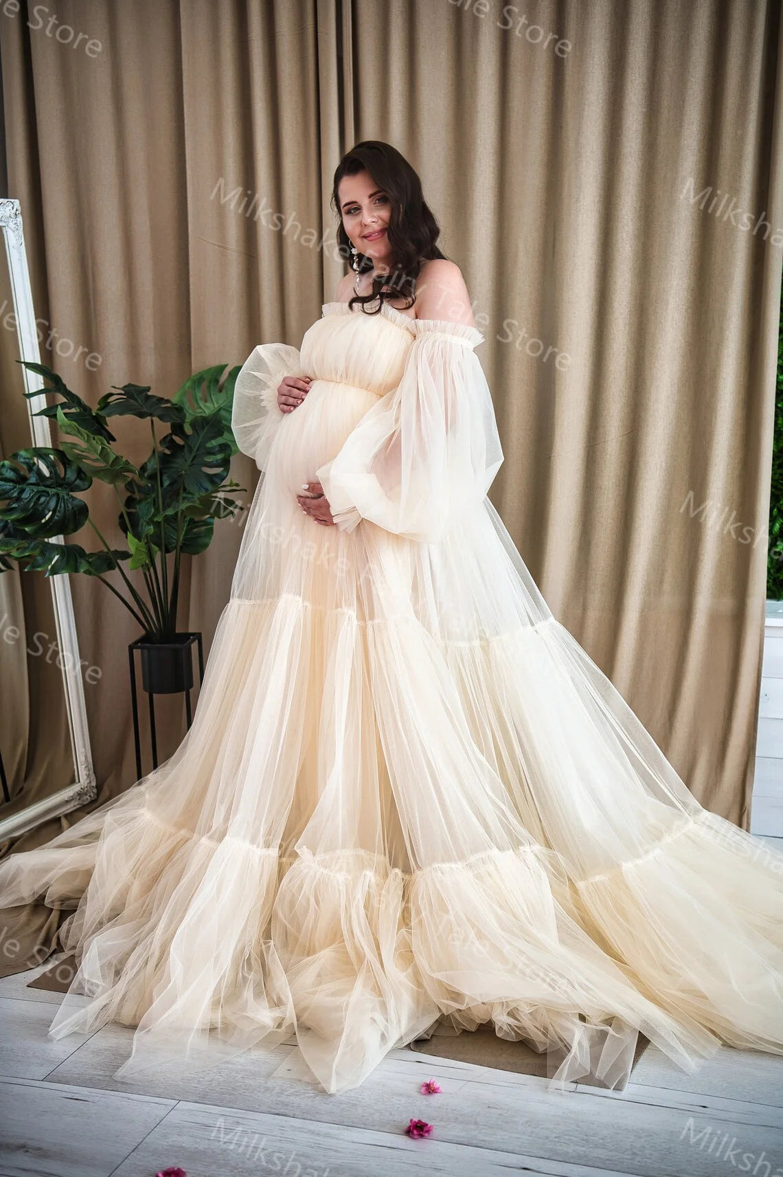 Off Shoulder Long Sleeves Pregnancy Gowns