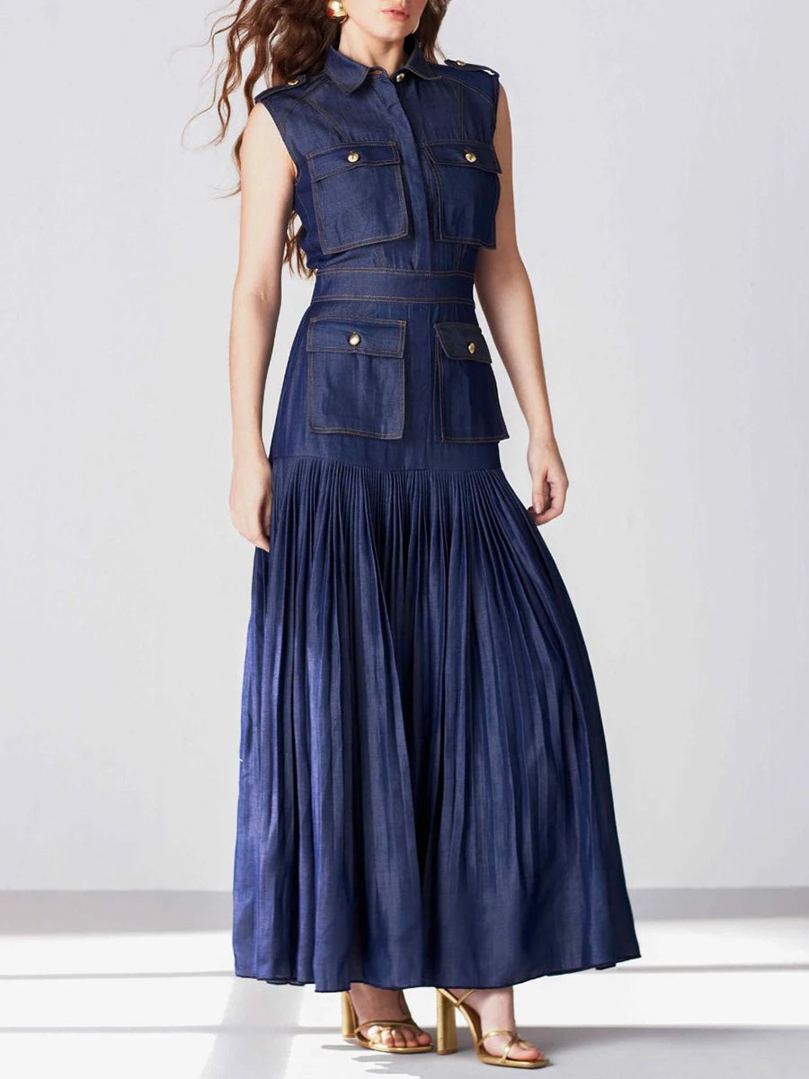 Patchwork Pockets Denim Dress