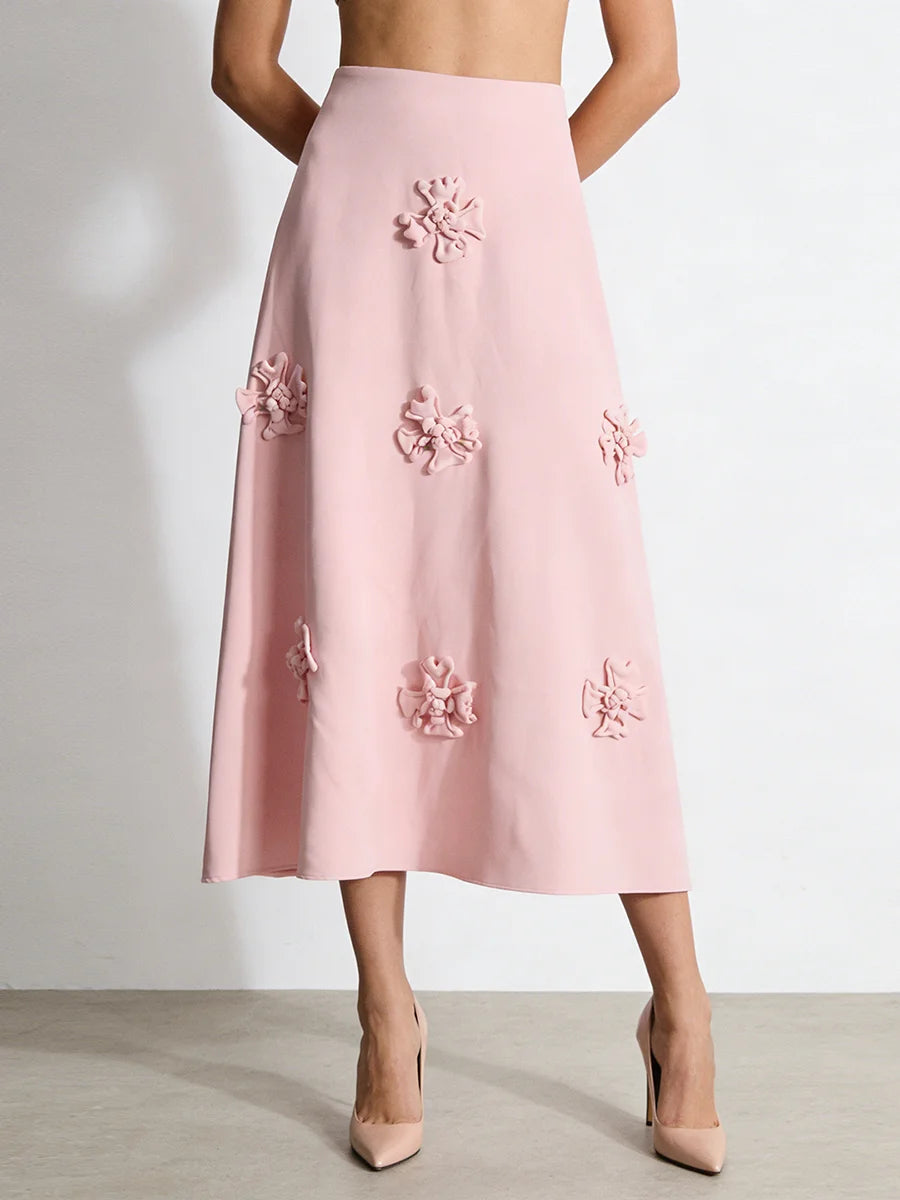 Solid Loose Spliced 3D Flower Skirts