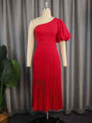 Pleated One Shoulder Dress