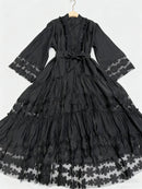 Hit Color Sheer Spliced Appliqués Dresses