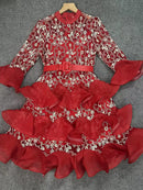 Sheer Spliced Embroidery Dresses