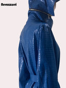 Long Waterproof Blue Shiny Reflective Raincoat