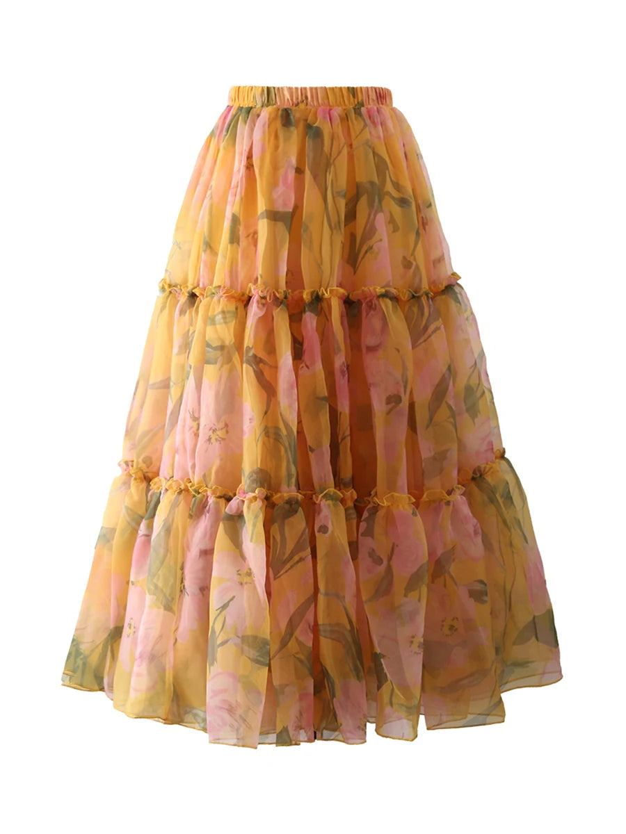 Color block Printing A Line Skirts