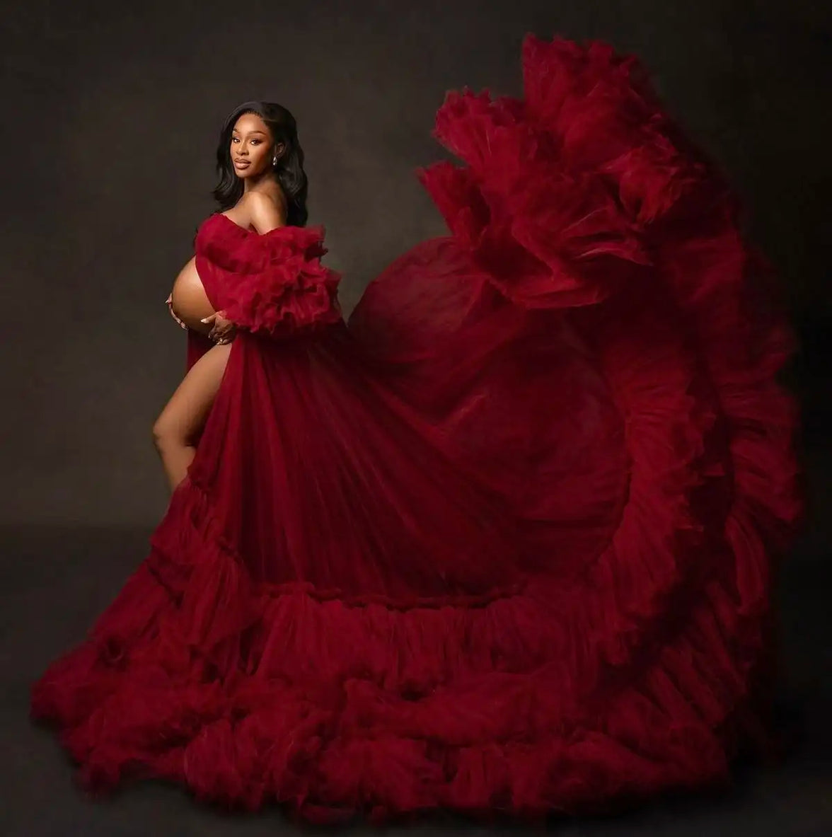 Ruffles Off the Shoulder Baby Shower Gowns