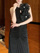 Solid Spliced 3D Flower Fashion Long Dresses