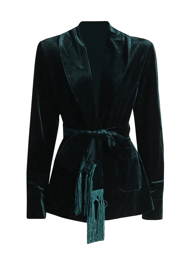 Velvet  Belted  Blazer