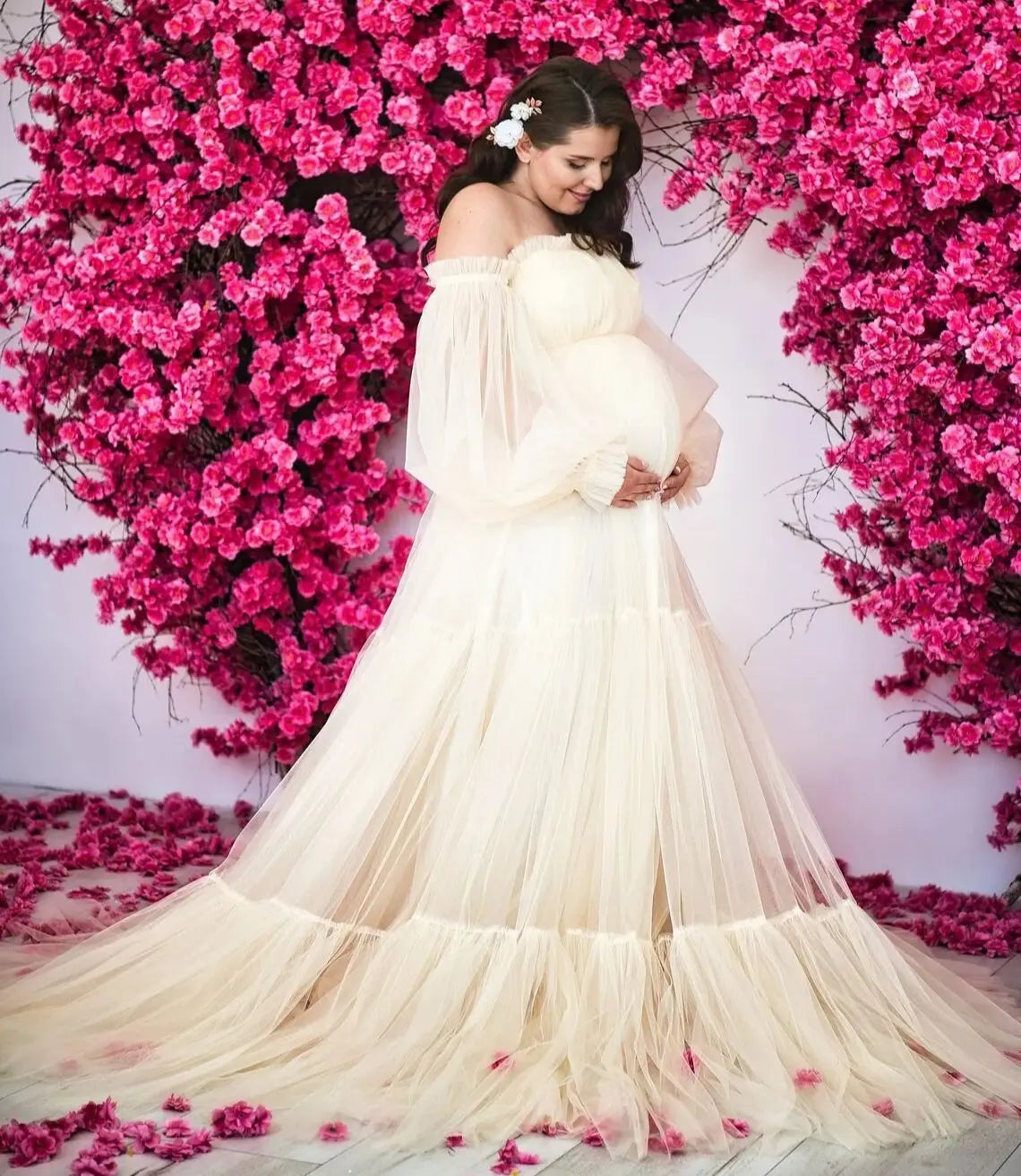 Off Shoulder Long Sleeves Pregnancy Gowns
