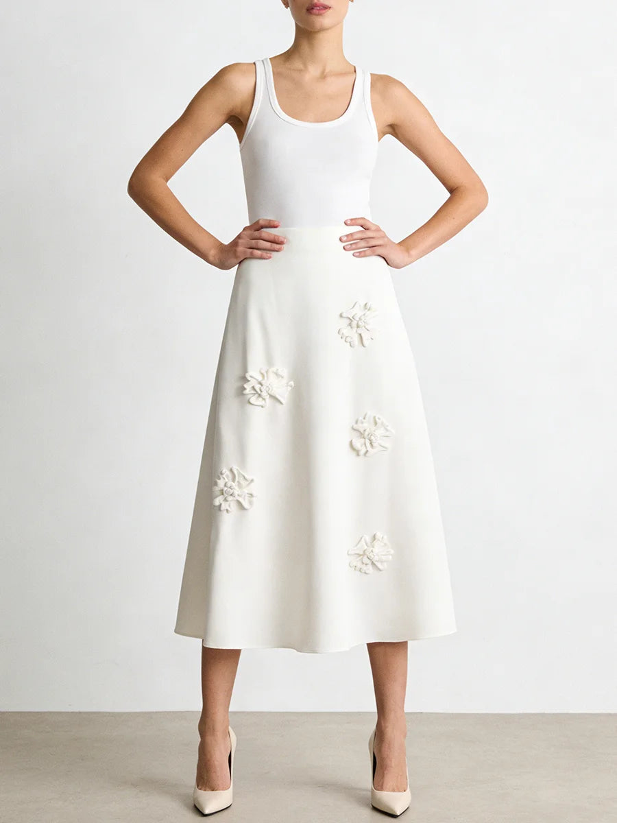 Solid Loose Spliced 3D Flower Skirts