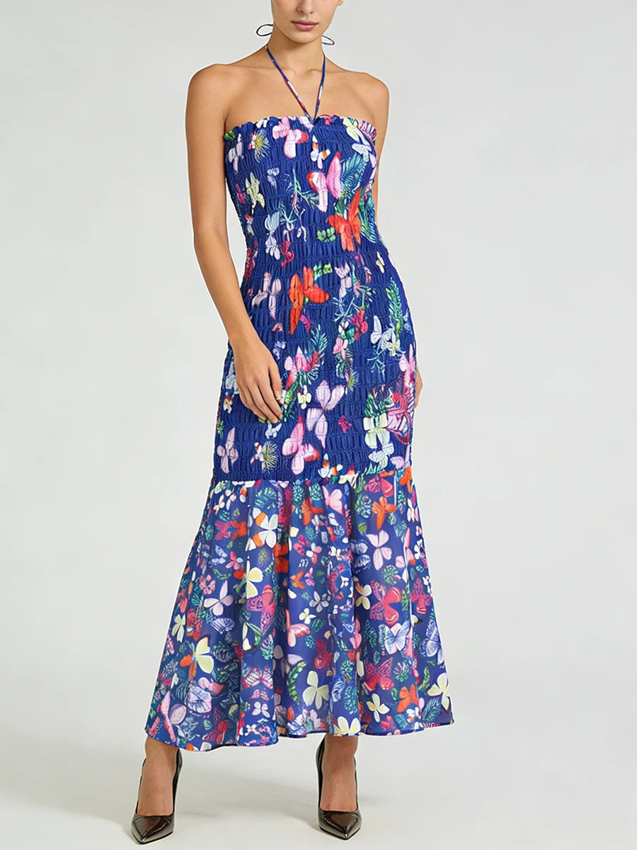 Printing Slimming Spliced Folds Elegant Dress