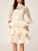 Sheer Spliced Embroidery Dresses