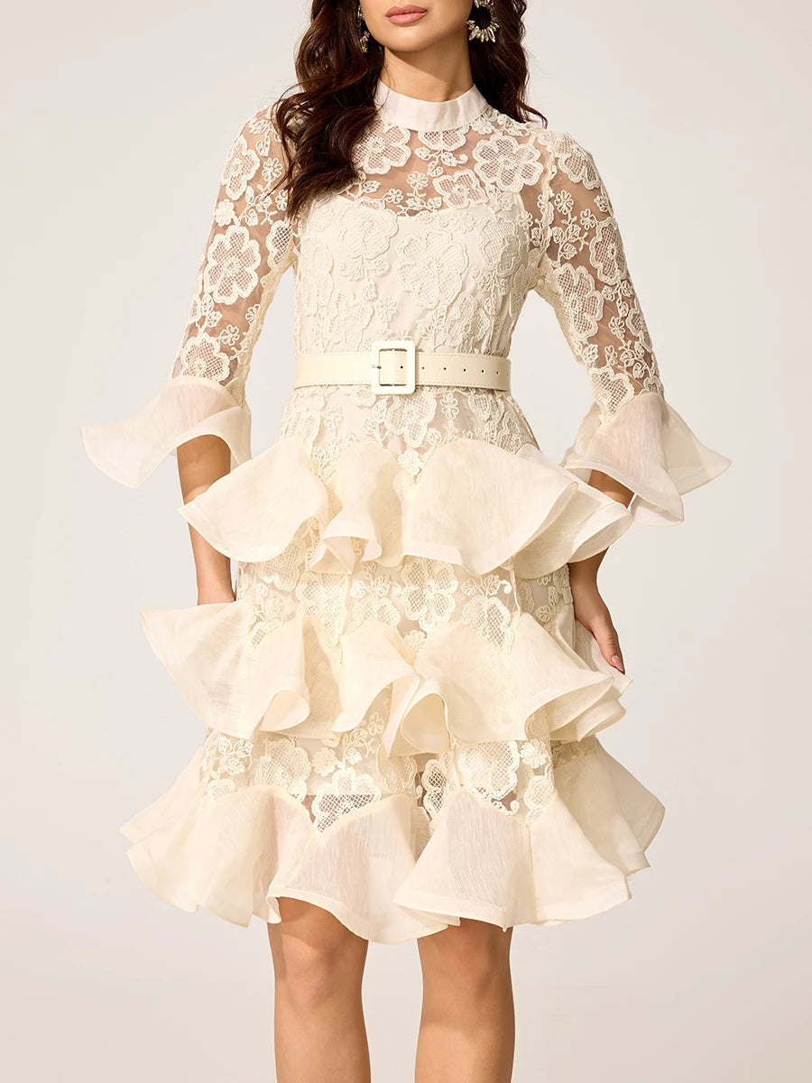 Sheer Spliced Embroidery Dresses