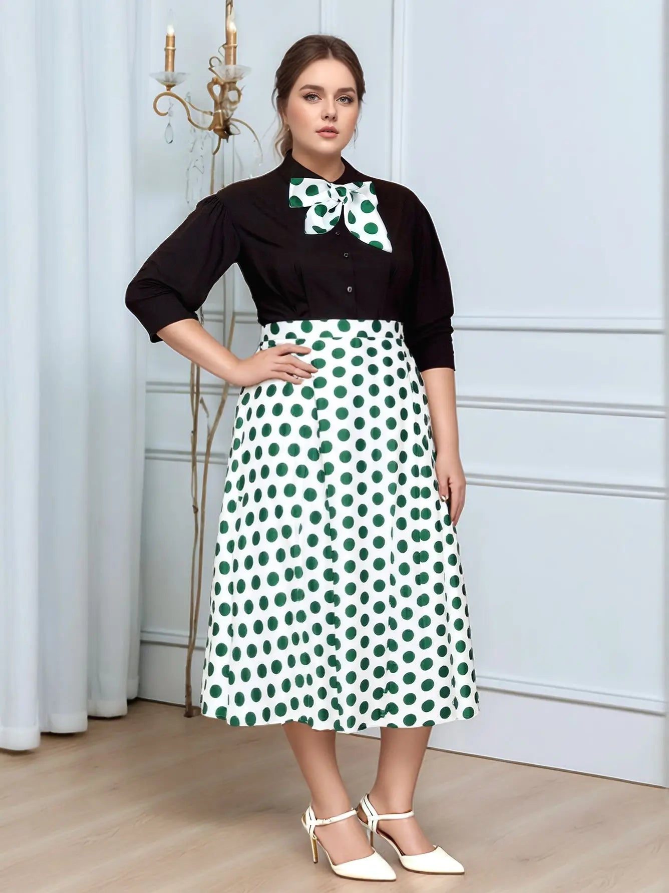 Plus Size Two Piece Polka Dot Set