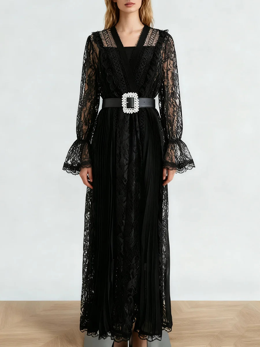 Hollow Out Spliced Lace  Dresses