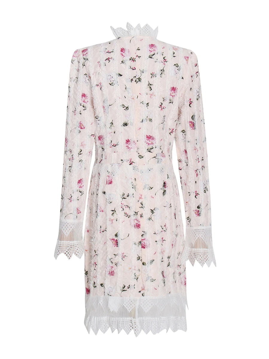 Printing Spliced Lace Slimming Dress
