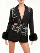 Solid Hollow Out Diamonds Elegant Blazers