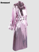 Bright Pink Shiny Belt Overcoat