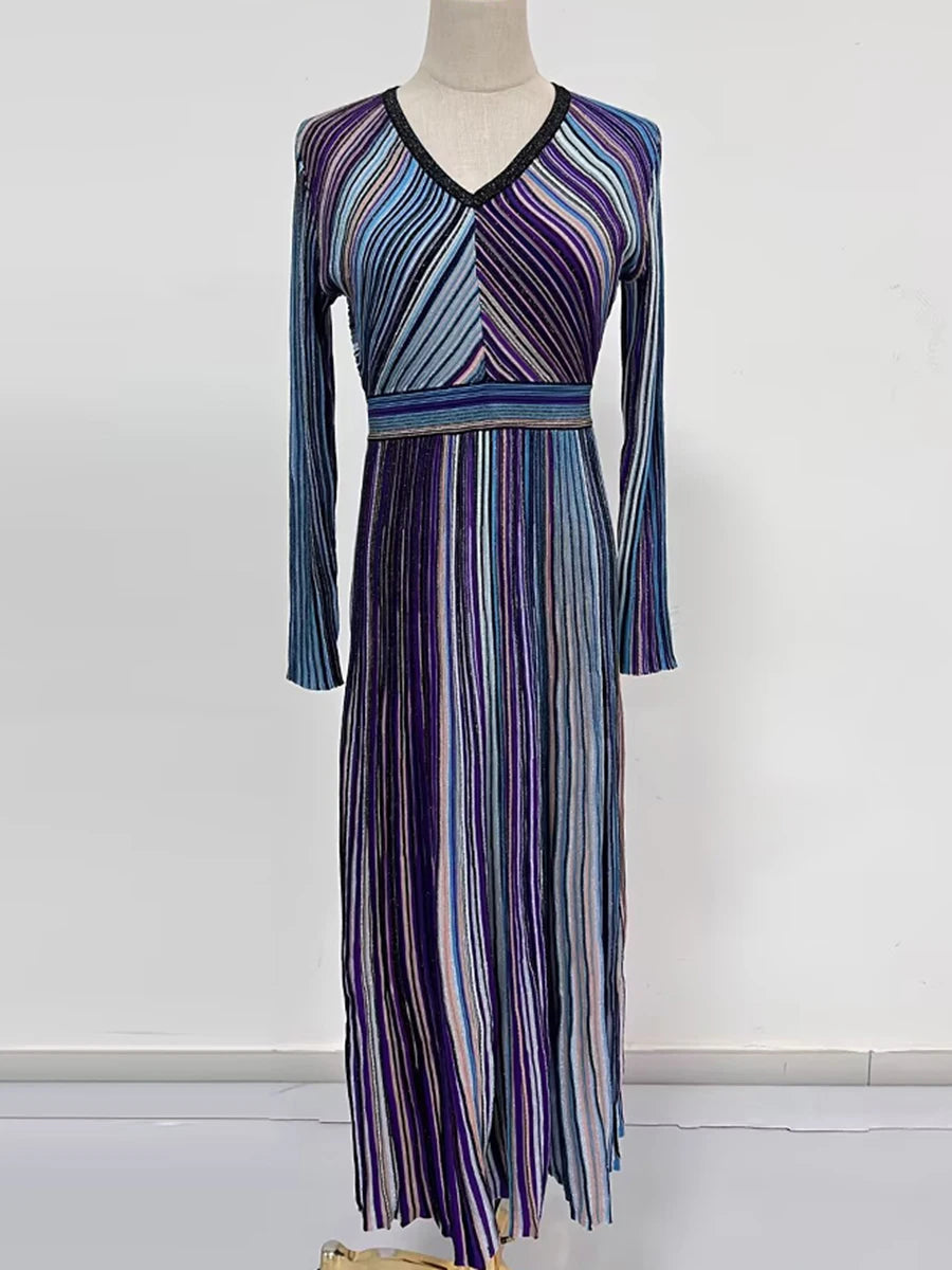 Color Striped Casual Long Dresses
