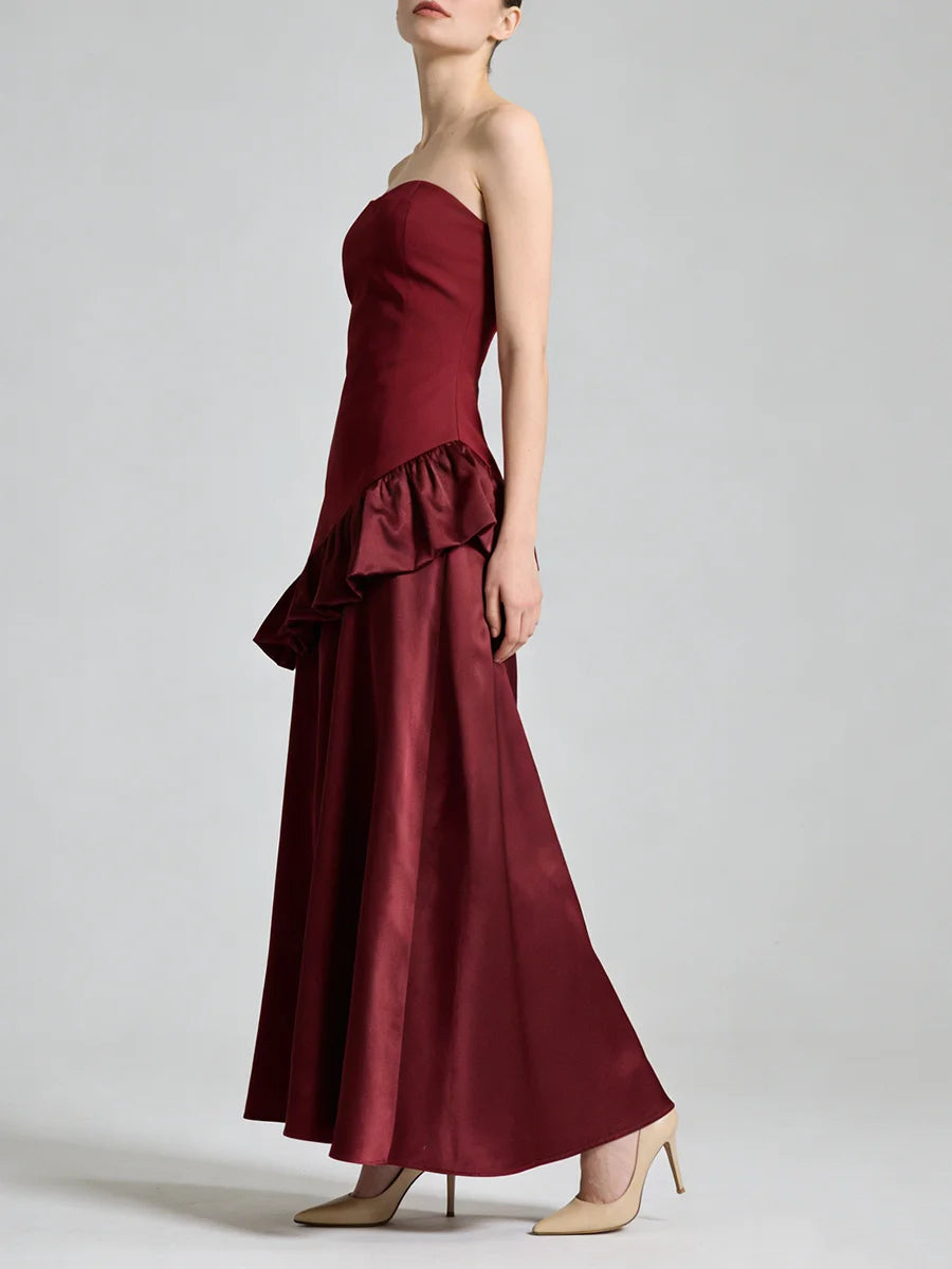 Spliced Ruffles Folds Long Dress