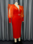 Plus Size Orange Velvet Dress