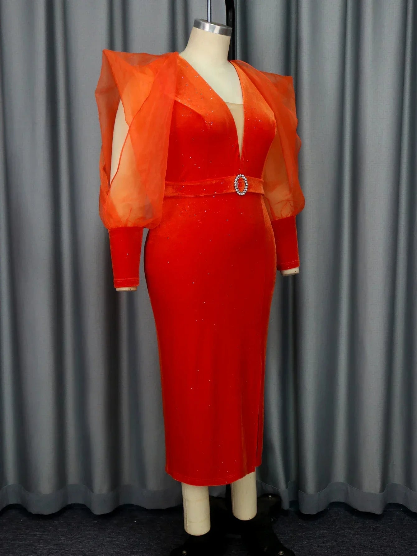 Plus Size Orange Velvet Dress