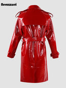 Shiny Red Patent Leather Trench Coat