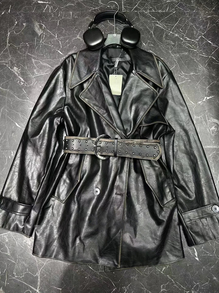 Hit Color Loose Spliced Belt Basics Jackets