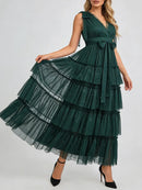 Spliced Ruffles Folds Long Dresses