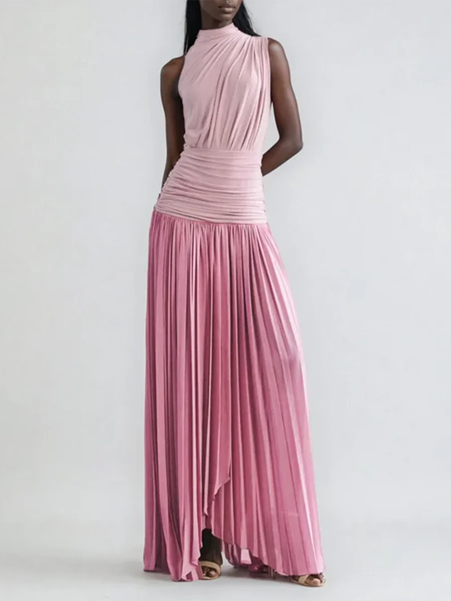 Plus Size Hit Color Spliced Folds Dress