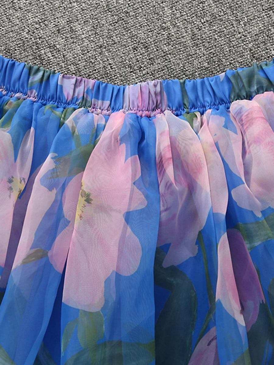 Color block Printing A Line Skirts