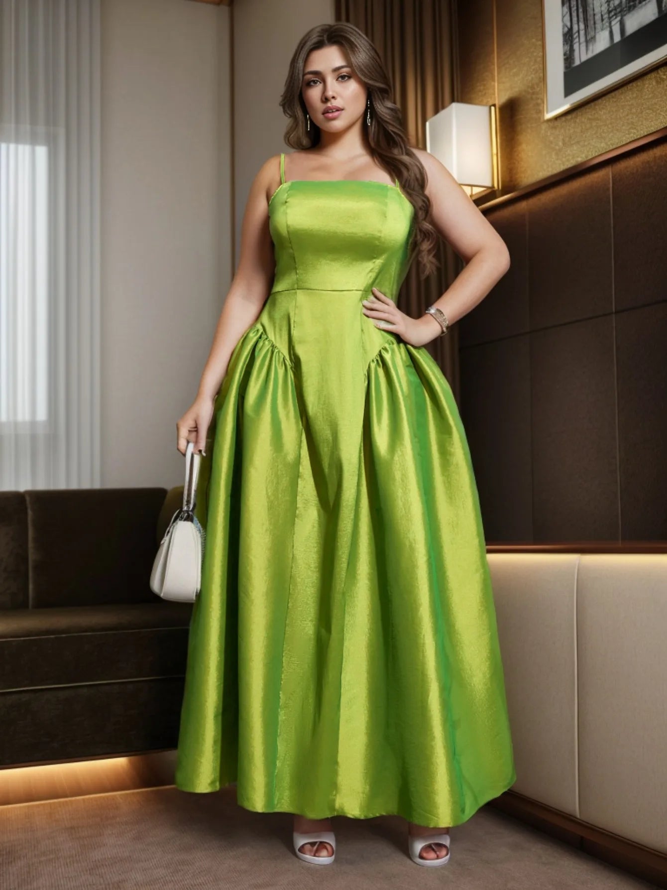ONTINVA Women A Line Party Dresses Green Puffy Big Swing Strap Dress Vintage Cute Elegant Ball Gowns 2024 New Plus Size Clothing